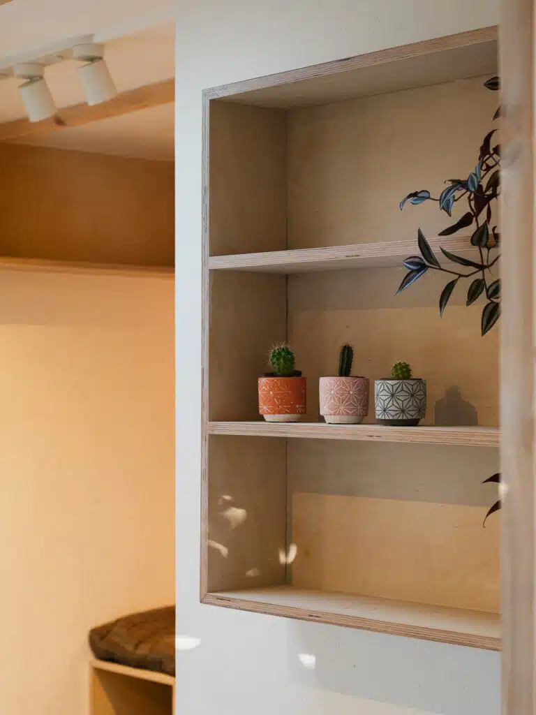 Bespoke plywood shelving made from birch